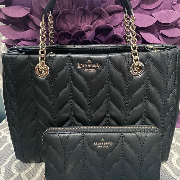Kate Spade Briar Lane Black Quilted Meena Satchel and Neda Wallet 2-piece  set